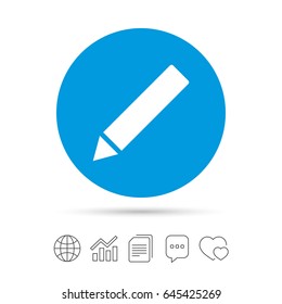 Pencil sign icon. Edit content button. Copy files, chat speech bubble and chart web icons. Vector