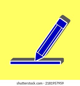 Pencil sign illustration. Blue Icon with white stroke in 3d at yellow Background. Illustration.