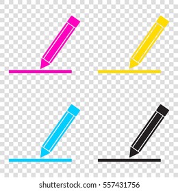 Pencil sign illustration. CMYK icons on transparent background. Cyan, magenta, yellow, key, black.