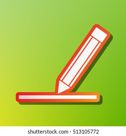 Pencil sign illustration. Contrast icon with reddish stroke on green backgound.