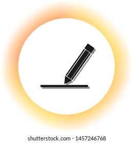 Pencil sign illustration. Dark icon with shadow on the glowing circle button. Illustration.