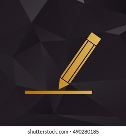 Pencil sign illustration. Golden style on background with polygons.