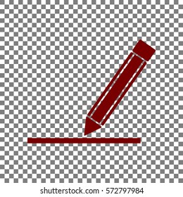 Pencil sign illustration. Maroon icon on transparent background.
