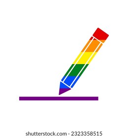 Pencil sign illustration. Rainbow gay LGBT rights colored Icon at white Background. Illustration.