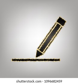 Pencil sign illustration. Vector. Blackish icon with golden stars at grayish background.
