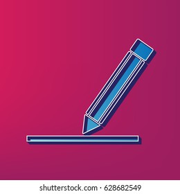 Pencil sign illustration. Vector. Blue 3d printed icon on magenta background.