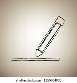 Pencil sign illustration. Vector. Brush drawed black icon at light brown background.