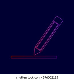 Pencil sign illustration. Vector. Line icon with gradient from red to violet colors on dark blue background.
