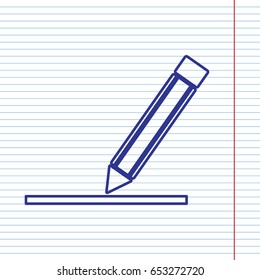 Pencil sign illustration. Vector. Navy line icon on notebook paper as background with red line for field.