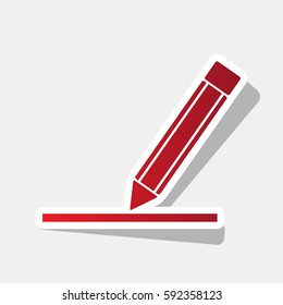 Pencil sign illustration. Vector. New year reddish icon with outside stroke and gray shadow on light gray background.