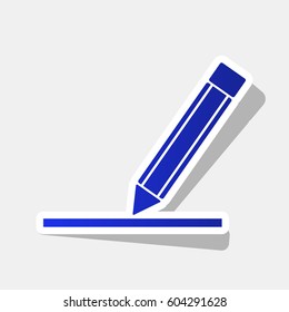 Pencil sign illustration. Vector. New year bluish icon with outside stroke and gray shadow on light gray background.