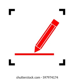 Pencil sign illustration. Vector. Red icon inside black focus corners on white background. Isolated.