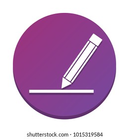 Pencil sign illustration. Vector. White icon with flat shadow on purpureus circle at white background. Isolated.