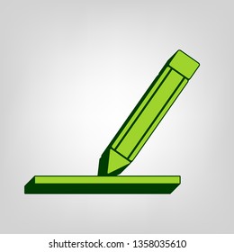 Pencil sign illustration. Vector. Yellow green solid icon with dark green external body at light colored background.