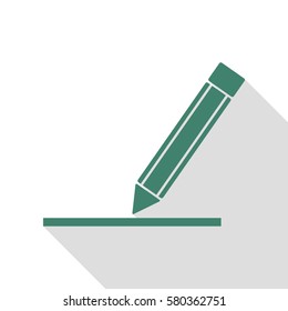 Pencil sign illustration. Veridian icon with flat style shadow path.