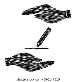 Pencil sign. Save or protect symbol by hands with scribble effect.