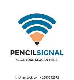 Pencil signal vector logo template. This design use wireless or wifi symbol. Suitable for education.