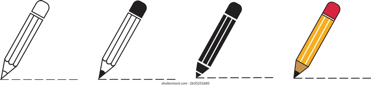 Pencil silhouette icon set. Edit icons vector isolated on transparent background. Writing and drawing pencil vector illustration. Writing sign business concept. Edit text.