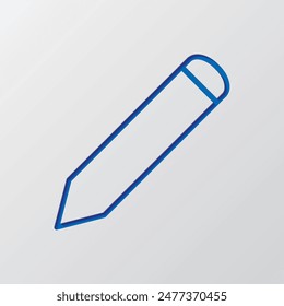 Pencil simple icon vector. Flat design. Paper cut design. Cutted blue symbol with shadow. Gray background.ai