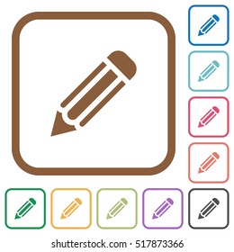 Pencil simple icons in color rounded square frames on white background