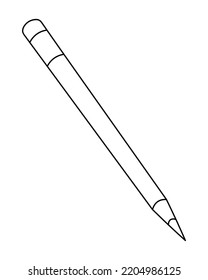 The pencil is simple. Sketch. At the end of the eraser in the holder. A tool for drawing, marking, sketching. Vector illustration. Outline on isolated background. Doodle style. Graphite stylus. 