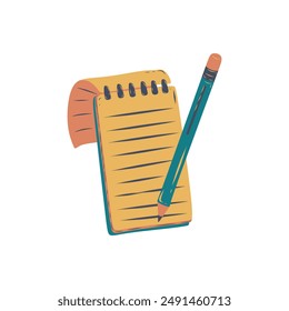 A pencil sits on top of a notebook with a blank page