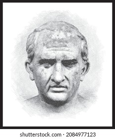 Pencil sketch drawing of the Marcus Tullius Cicero, roman statesman, lawyer, scholar, philosopher. (106 BC - 43 BC). Poster, Wall Decoration, Postcard, Social Media Banner, Brochure. Vector Pattern.