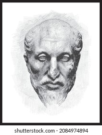 Pencil sketch drawing of the Plotinus philosopher. (c. 204-5 – 270 C.E.). Poster, Wall Decoration, Postcard, Social Media Banner, Brochure Cover Design Background. Vector Pattern.