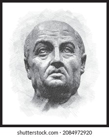 Pencil sketch drawing of the Seneca or Seneca the Younger roman philosopher. (c. 4 BC – AD 65). Poster, Wall Decoration, Postcard, Social Media Banner, Brochure Cover Design Background. Vector Pattern