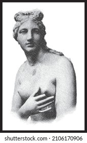 Pencil sketch drawing of the Statue of Aphrodite. Parian Marble. Poster, Wall Decoration, Postcard, Social Media Banner, Brochure Cover Design Background. Vector Pattern.