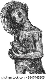 Pencil sketch Emotional style Linear shading Expression hand drawn psycho artwork panic
Schizophrenia art 
mental disorder two loneliness two hearts no matter who you transgender good deed charity