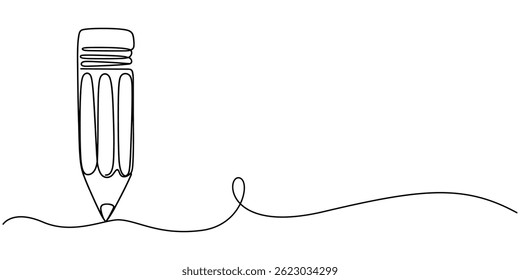 pencil sketch , line drawing style on white background, vector design, One continuous line illustration of a pencil, isolated on white background. Line art of pencil, Continuous line drawing of pencil