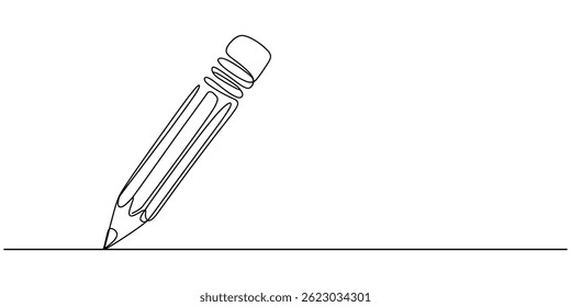 desenho a lápis , estilo de desenho a linha sobre fundo branco, design vetorial, Uma ilustração de linha contínua de um lápis, isolado sobre fundo branco. Linha arte do lápis, desenho de linha contínua do lápis