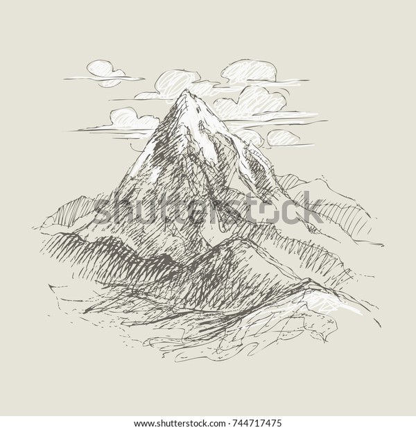 Pencil Sketch Mountain Peaks Detailed Illustration Stock Vector ...