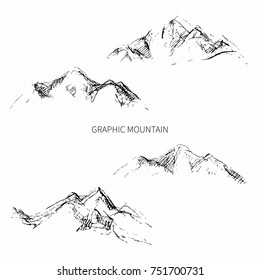 Pencil Sketch Mountain Peaks. Vector Design.