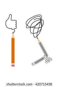 Pencil sketch on paper. Cartoon flat vector illustration. Objects isolated on a background. 