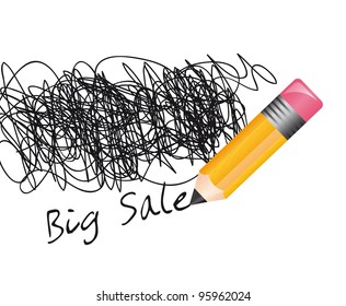 pencil with sketch over white background, big sale. vector