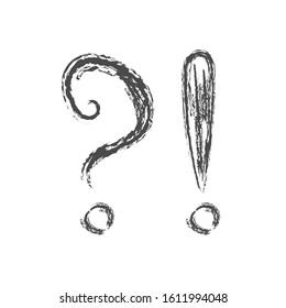 Pencil sketch of a question mark and exclamation mark in the style of Doodle. Isolated on a white background. Vector illustrations for postcards, posters, stickers and theme design. flat style.