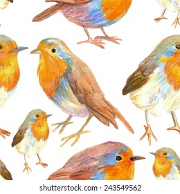 pencil sketch seamless pattern with bird robin