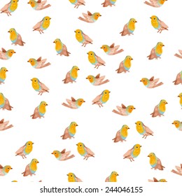 pencil sketch seamless pattern with bird robin