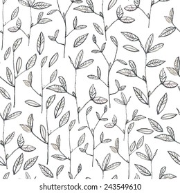 pencil sketch seamless pattern with branches of flowers