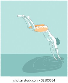 Pencil sketch style vector illustration of a boy diving into a pool of water. Only Illustrator brushes (expanded) used.