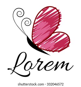 Pencil sketched butterfly vector logo template