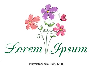Pencil sketched flowers vector logo template