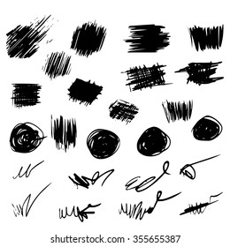 Pencil sketches. Hand drawn scribble shapes. A set of doodle line drawings. Vector design elements