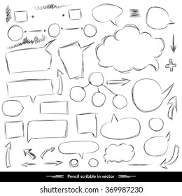Pencil sketches. Hand drawn scribble shapes. A set of doodle line drawings. Vector design elements