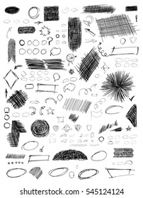 Pencil sketches  Hand drawn scribble shapes  A set doodle line drawings  Vector design elements  Hatching and pencil in vector