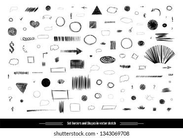 Pencil sketches.Hand drawn scribble shapes A set of doodle line drawings. Vector design elements