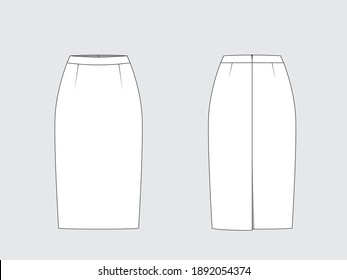 pencil skirt, front and back, drawing flat sketches with vector illustration by sweettears