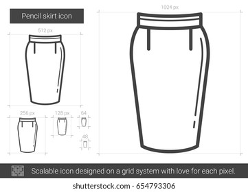 Icono de línea vectorial de falda de lápiz aislado en fondo blanco. Icono de línea de falda de lápiz para infografía, sitio web o aplicación. Icono escalable diseñado en un sistema de cuadrícula.